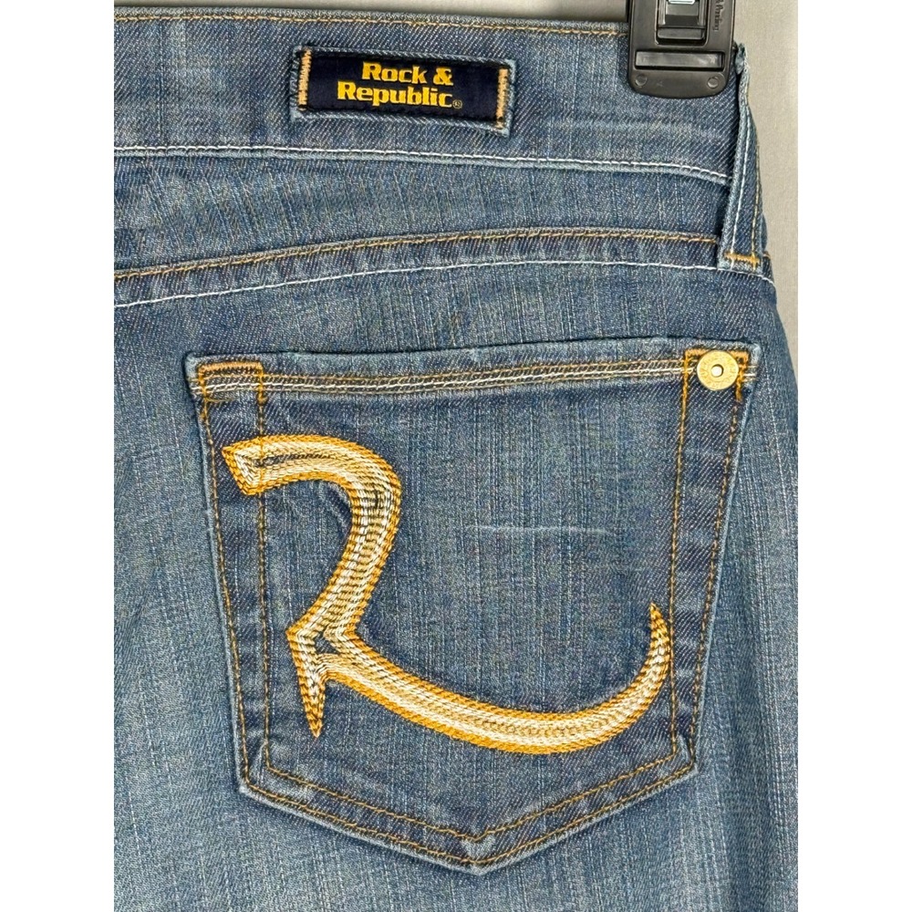 Rock & Republic Womens Low Rise Bootcut Jeans Blue Size 28 KDSGROWJ01 Gold‎ Logo - Picture 10 of 13